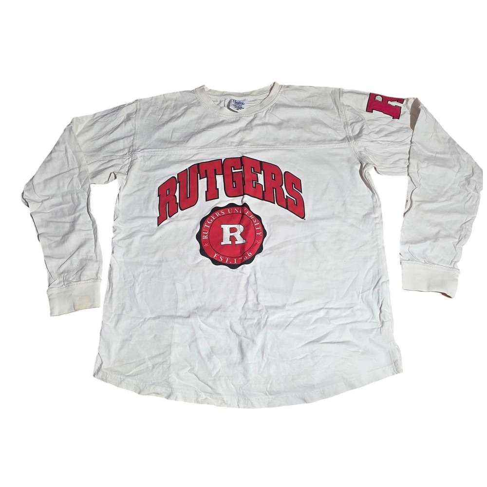 Pressbox Rutgers University Long Sleeve Jersey Shirt Mens Medium White Cotton
